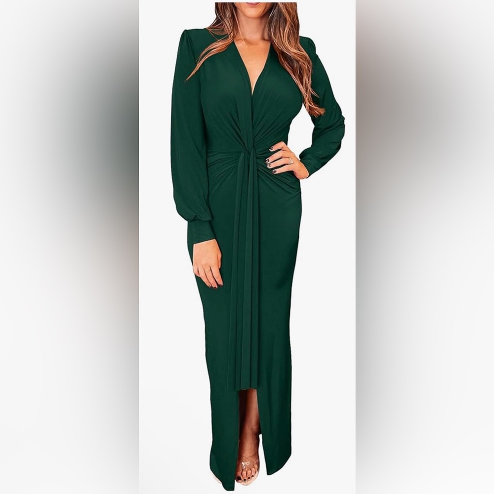Elegant Green Long Sleeve Dress